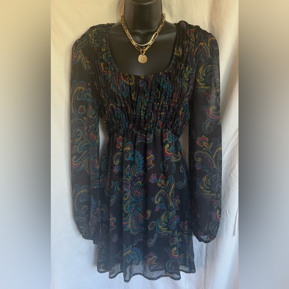 💝🔥Xhilaration Elegant Black Paisley Women's Sheer Mini Dress sz S like new